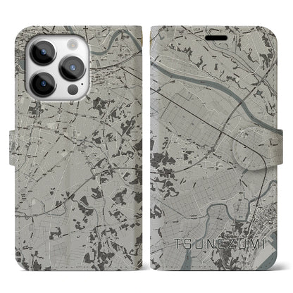 【常澄（茨城県）】地図柄iPhoneケース（手帳タイプ）モノトーン・iPhone 14 Pro 用