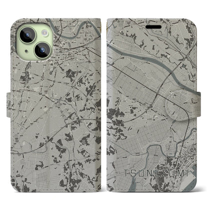 【常澄（茨城県）】地図柄iPhoneケース（手帳タイプ）モノトーン・iPhone 15 用