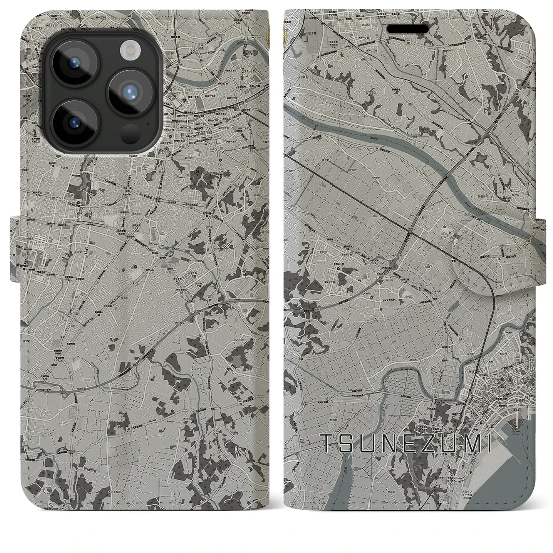 【常澄】地図柄iPhoneケース（手帳両面タイプ・モノトーン）iPhone 15 Pro Max 用