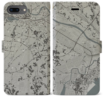 【常澄（茨城県）】地図柄iPhoneケース（手帳タイプ）モノトーン・iPhone 8Plus /7Plus / 6sPlus / 6Plus 用