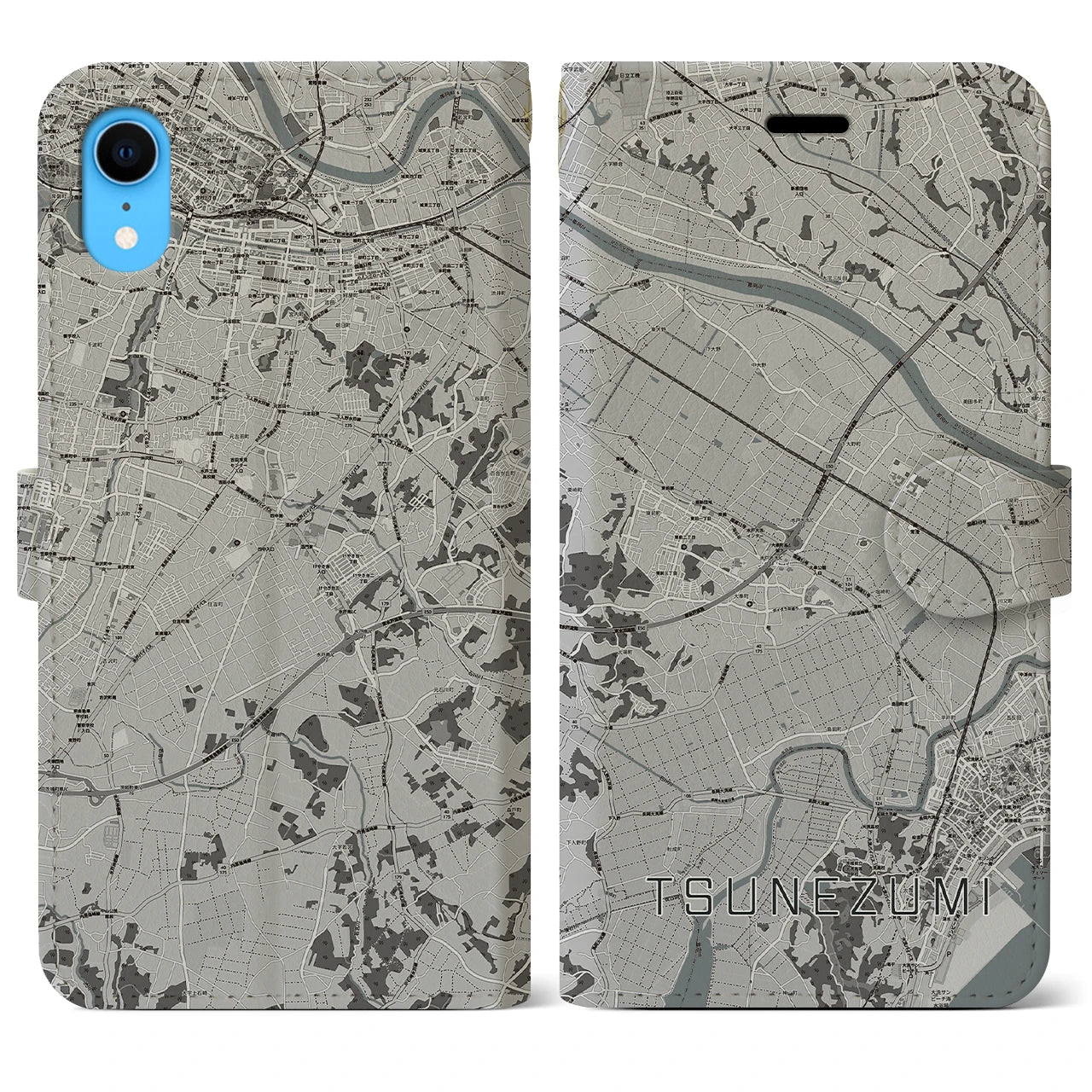 【常澄】地図柄iPhoneケース（手帳両面タイプ・モノトーン）iPhone XR 用