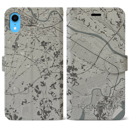 【常澄（茨城県）】地図柄iPhoneケース（手帳タイプ）モノトーン・iPhone XR 用
