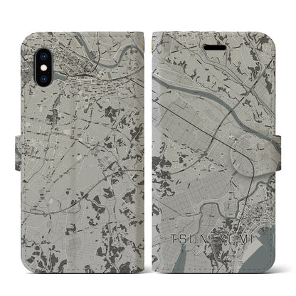 【常澄（茨城県）】地図柄iPhoneケース（手帳タイプ）モノトーン・iPhone XS / X 用