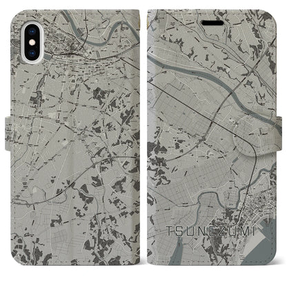 【常澄（茨城県）】地図柄iPhoneケース（手帳タイプ）モノトーン・iPhone XS Max 用