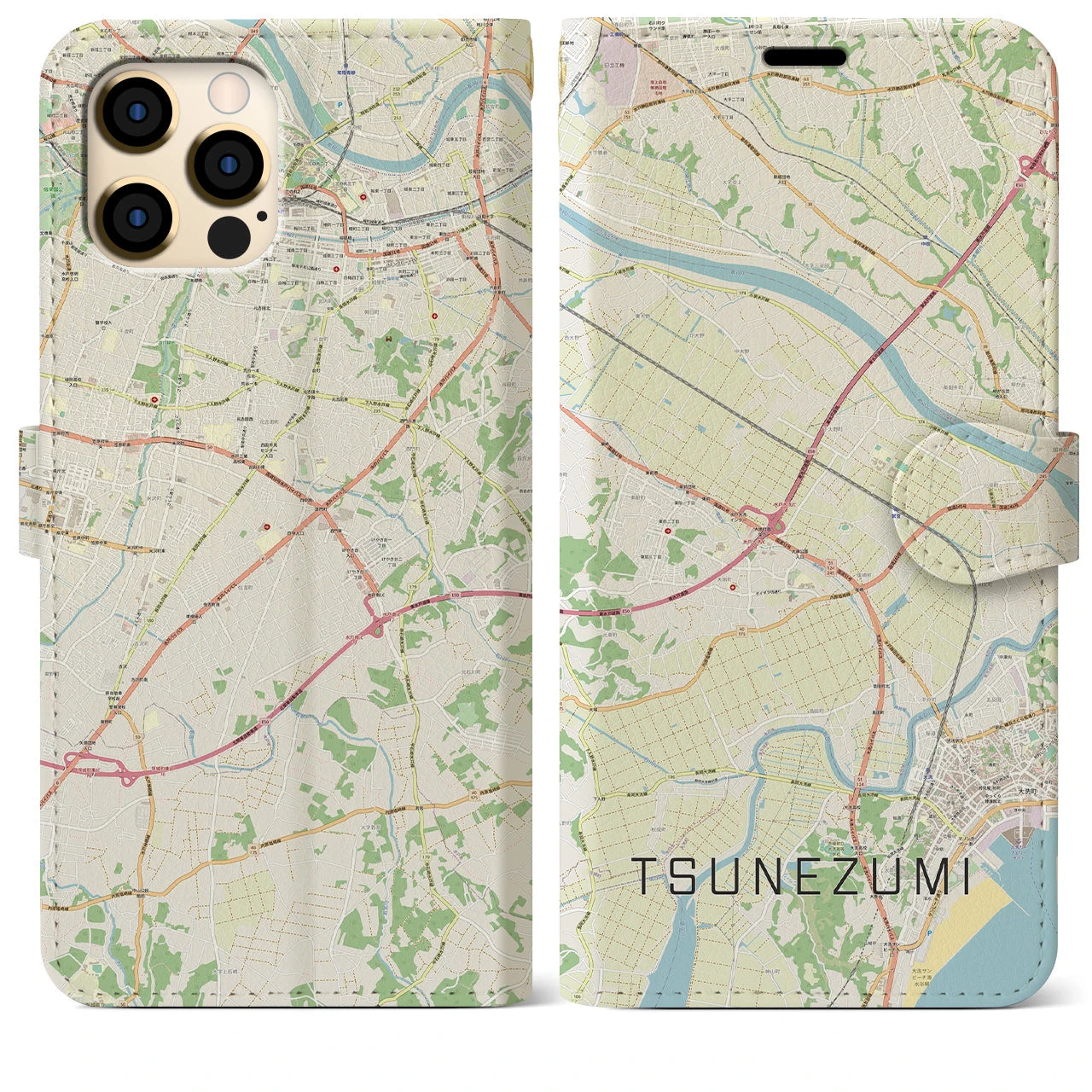 【常澄（茨城県）】地図柄iPhoneケース（手帳タイプ）