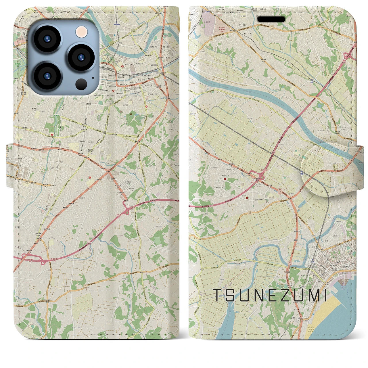 【常澄（茨城県）】地図柄iPhoneケース（手帳タイプ）