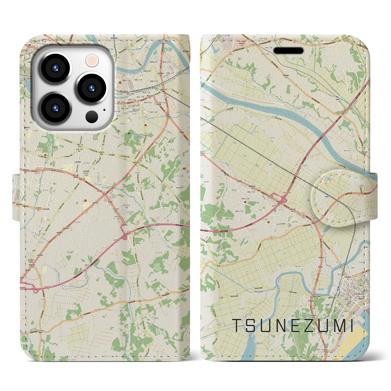 【常澄（茨城県）】地図柄iPhoneケース（手帳タイプ）