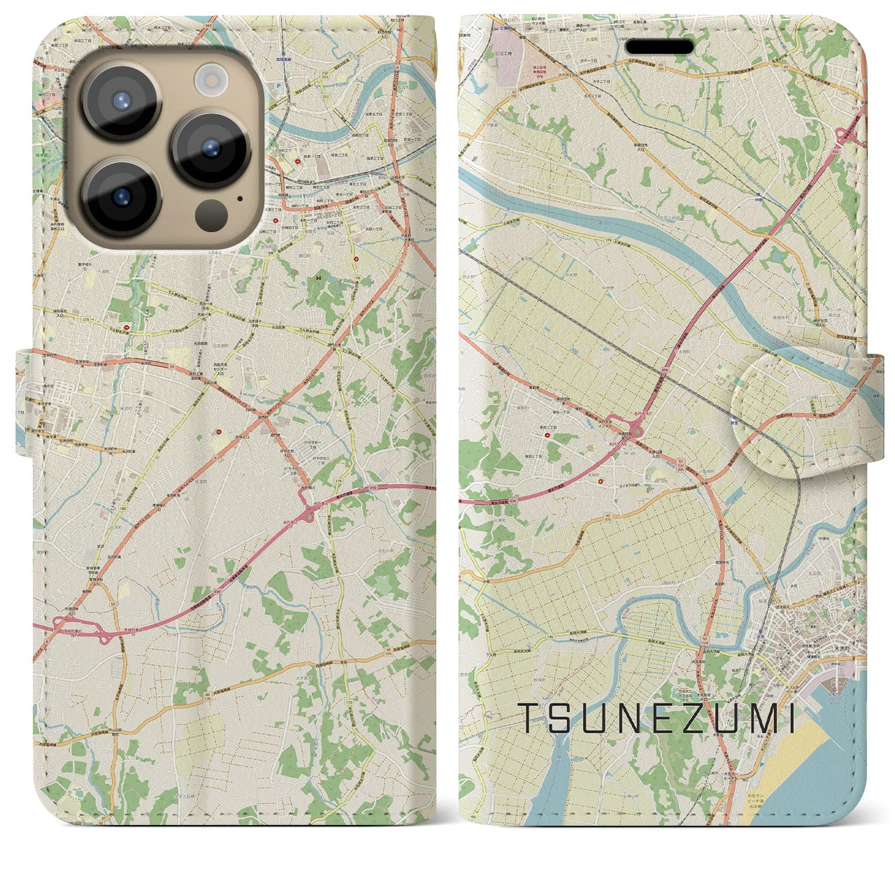【常澄（茨城県）】地図柄iPhoneケース（手帳タイプ）