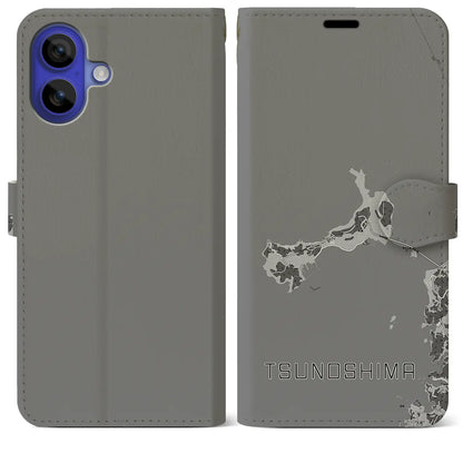 【角島（山口県）】地図柄iPhoneケース（手帳タイプ）モノトーン・iPhone 16 Pro Max 用