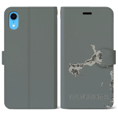 【角島（山口県）】地図柄iPhoneケース（手帳タイプ）モノトーン・iPhone XR 用