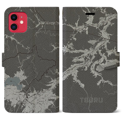 【都留（山梨県）】地図柄iPhoneケース（手帳タイプ）モノトーン・iPhone 11 用