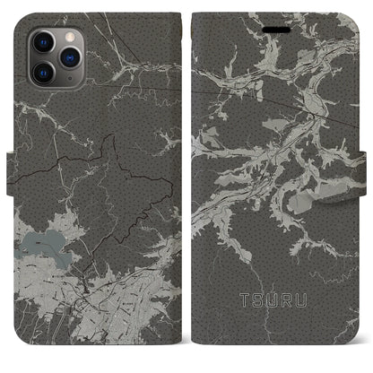 【都留（山梨県）】地図柄iPhoneケース（手帳タイプ）モノトーン・iPhone 11 Pro Max 用