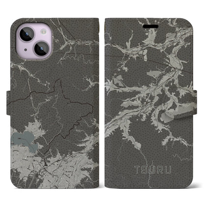 【都留（山梨県）】地図柄iPhoneケース（手帳タイプ）モノトーン・iPhone 14 用