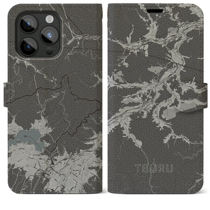 【都留（山梨県）】地図柄iPhoneケース（手帳タイプ）モノトーン・iPhone 15 Pro Max 用