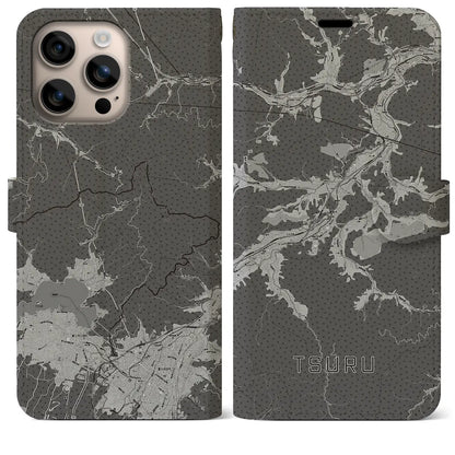 【都留（山梨県）】地図柄iPhoneケース（手帳タイプ）モノトーン・iPhone 16 Plus 用