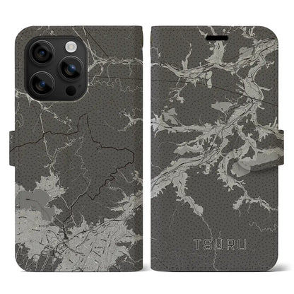 【都留（山梨県）】地図柄iPhoneケース（手帳タイプ）モノトーン・iPhone 16 用