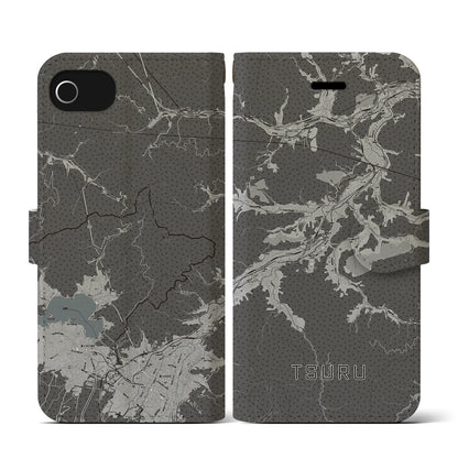 【都留（山梨県）】地図柄iPhoneケース（手帳タイプ）モノトーン・iPhone SE（第3 / 第2世代） / 8 / 7 / 6s / 6 用