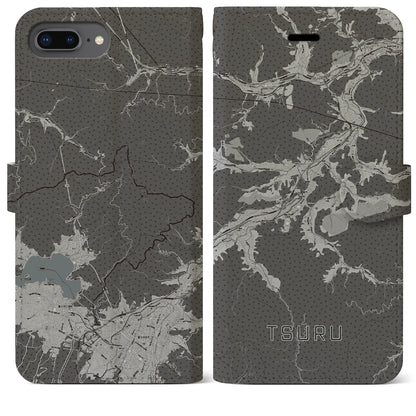 【都留（山梨県）】地図柄iPhoneケース（手帳タイプ）モノトーン・iPhone 8Plus /7Plus / 6sPlus / 6Plus 用