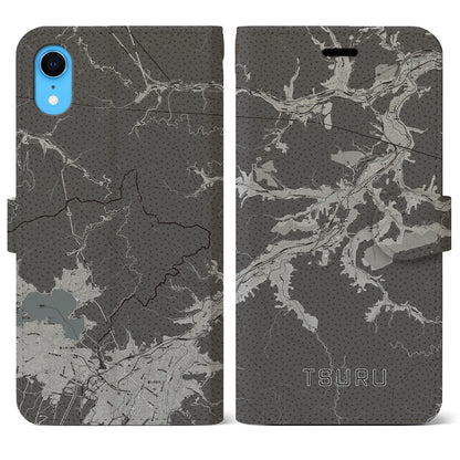 【都留（山梨県）】地図柄iPhoneケース（手帳タイプ）モノトーン・iPhone XR 用