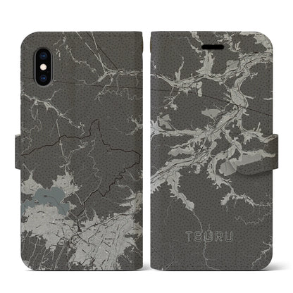 【都留（山梨県）】地図柄iPhoneケース（手帳タイプ）モノトーン・iPhone XS / X 用