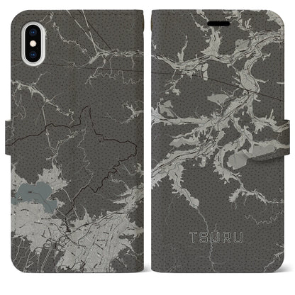 【都留（山梨県）】地図柄iPhoneケース（手帳タイプ）モノトーン・iPhone XS Max 用