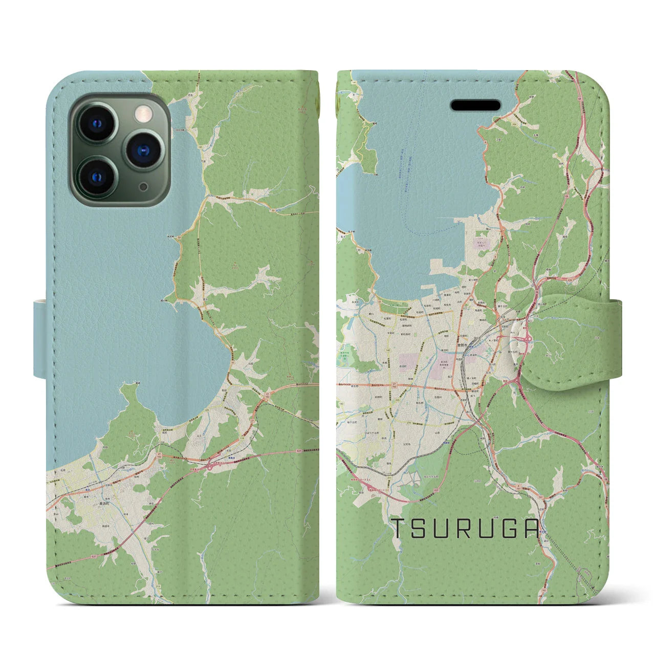 【敦賀（福井県）】地図柄iPhoneケース（手帳タイプ）ナチュラル・iPhone 11 Pro 用