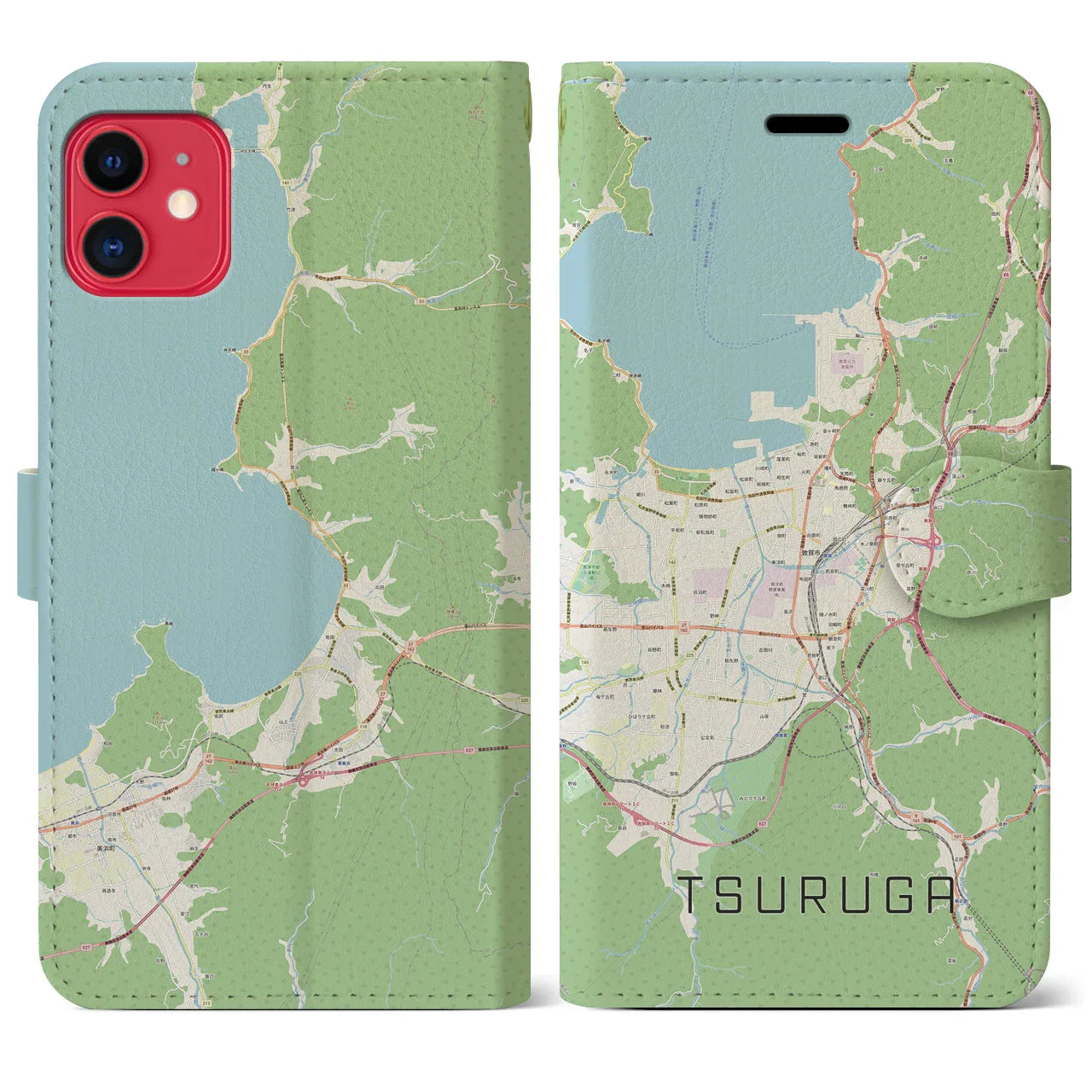 【敦賀（福井県）】地図柄iPhoneケース（手帳タイプ）ナチュラル・iPhone 11 用