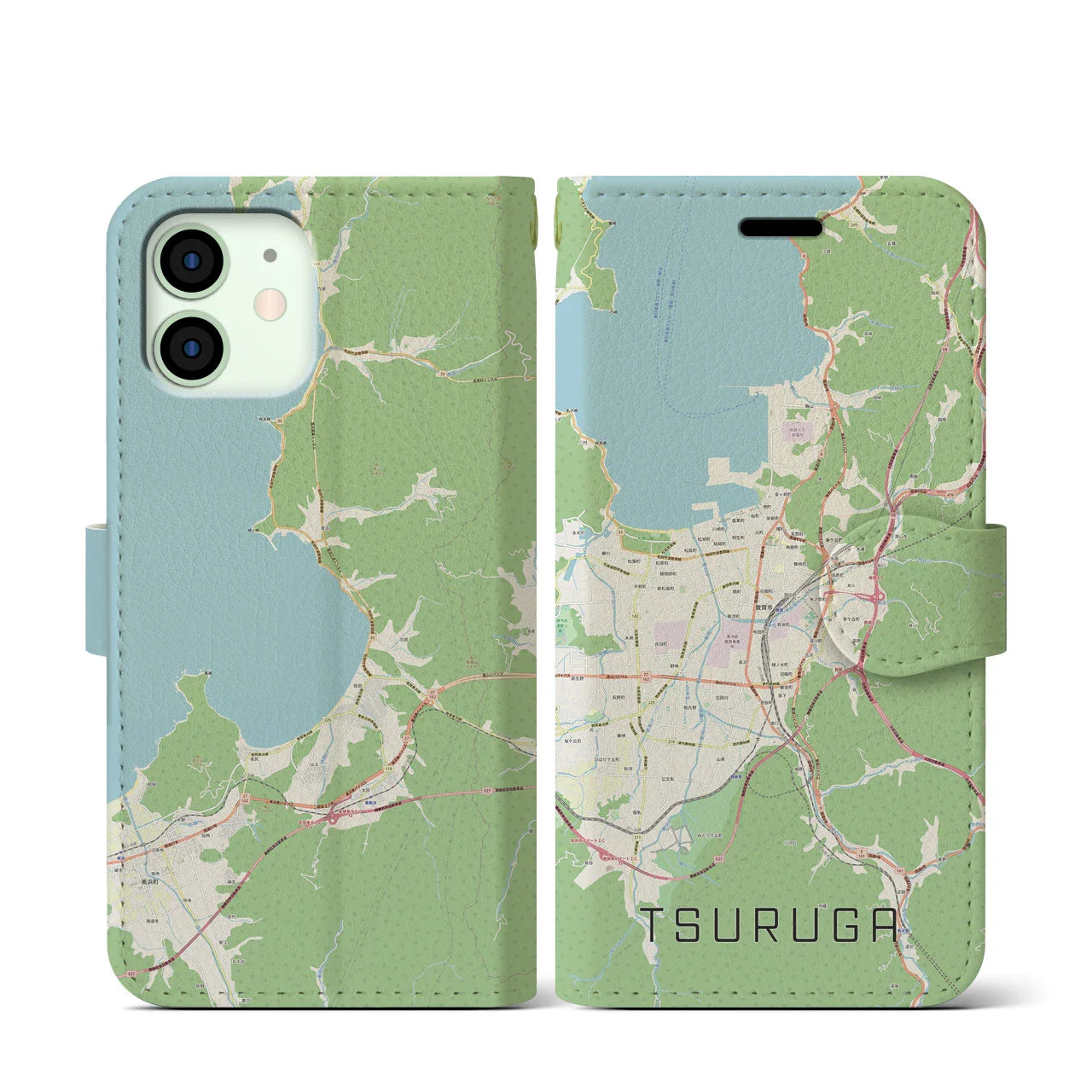 【敦賀（福井県）】地図柄iPhoneケース（手帳タイプ）ナチュラル・iPhone 12 mini 用