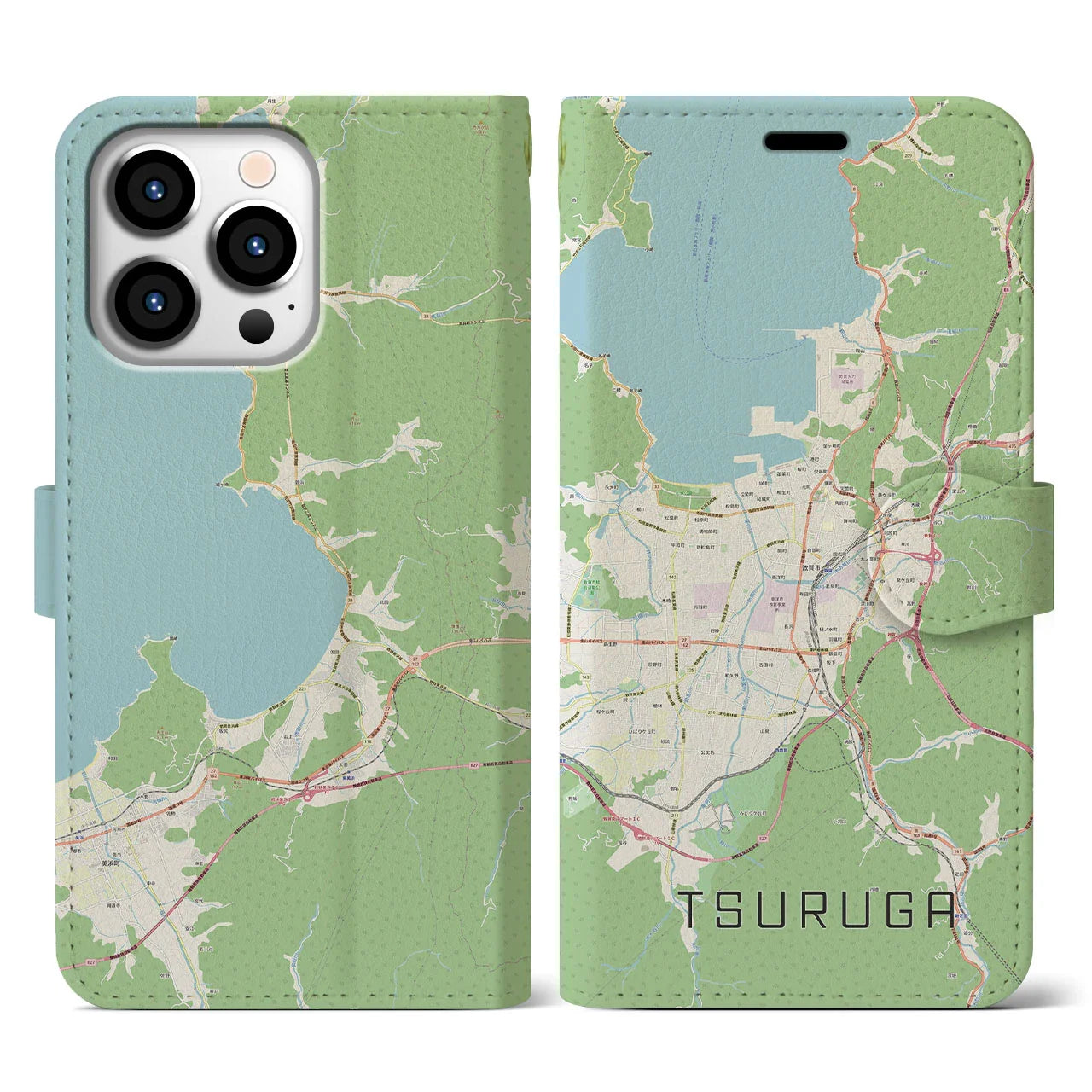 【敦賀（福井県）】地図柄iPhoneケース（手帳タイプ）ナチュラル・iPhone 13 Pro 用