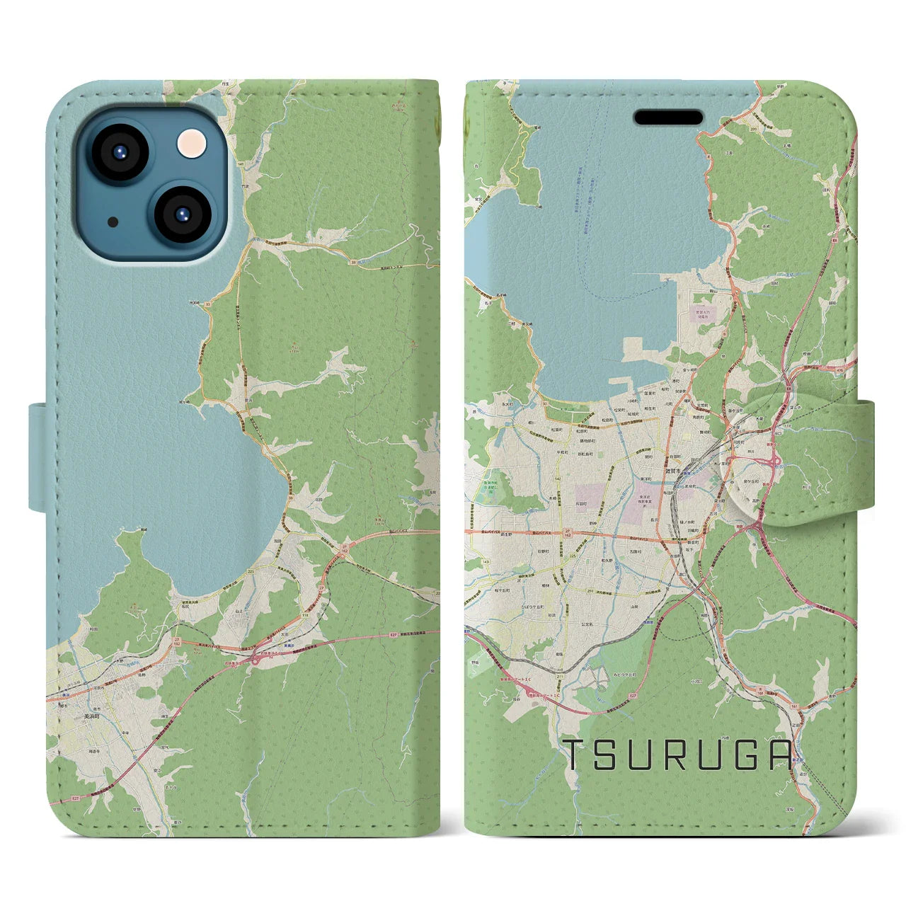 【敦賀（福井県）】地図柄iPhoneケース（手帳タイプ）ナチュラル・iPhone 13 用