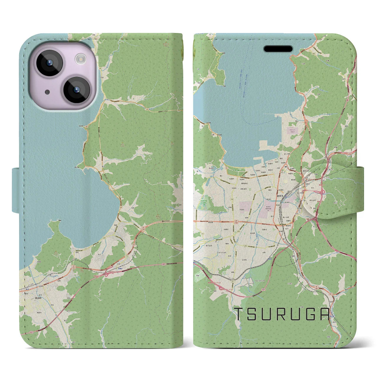 【敦賀（福井県）】地図柄iPhoneケース（手帳タイプ）ナチュラル・iPhone 14 用