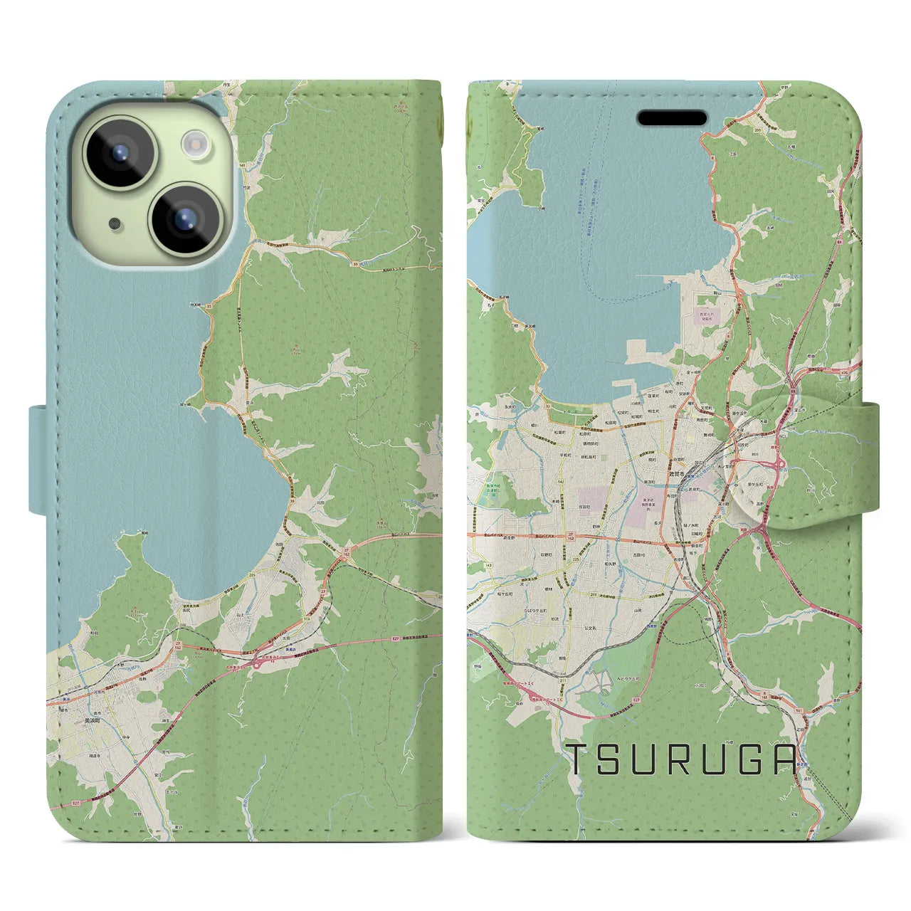 【敦賀（福井県）】地図柄iPhoneケース（手帳タイプ）ナチュラル・iPhone 15 用