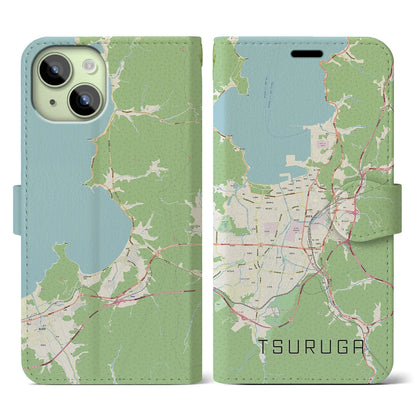 【敦賀（福井県）】地図柄iPhoneケース（手帳タイプ）ナチュラル・iPhone 15 用