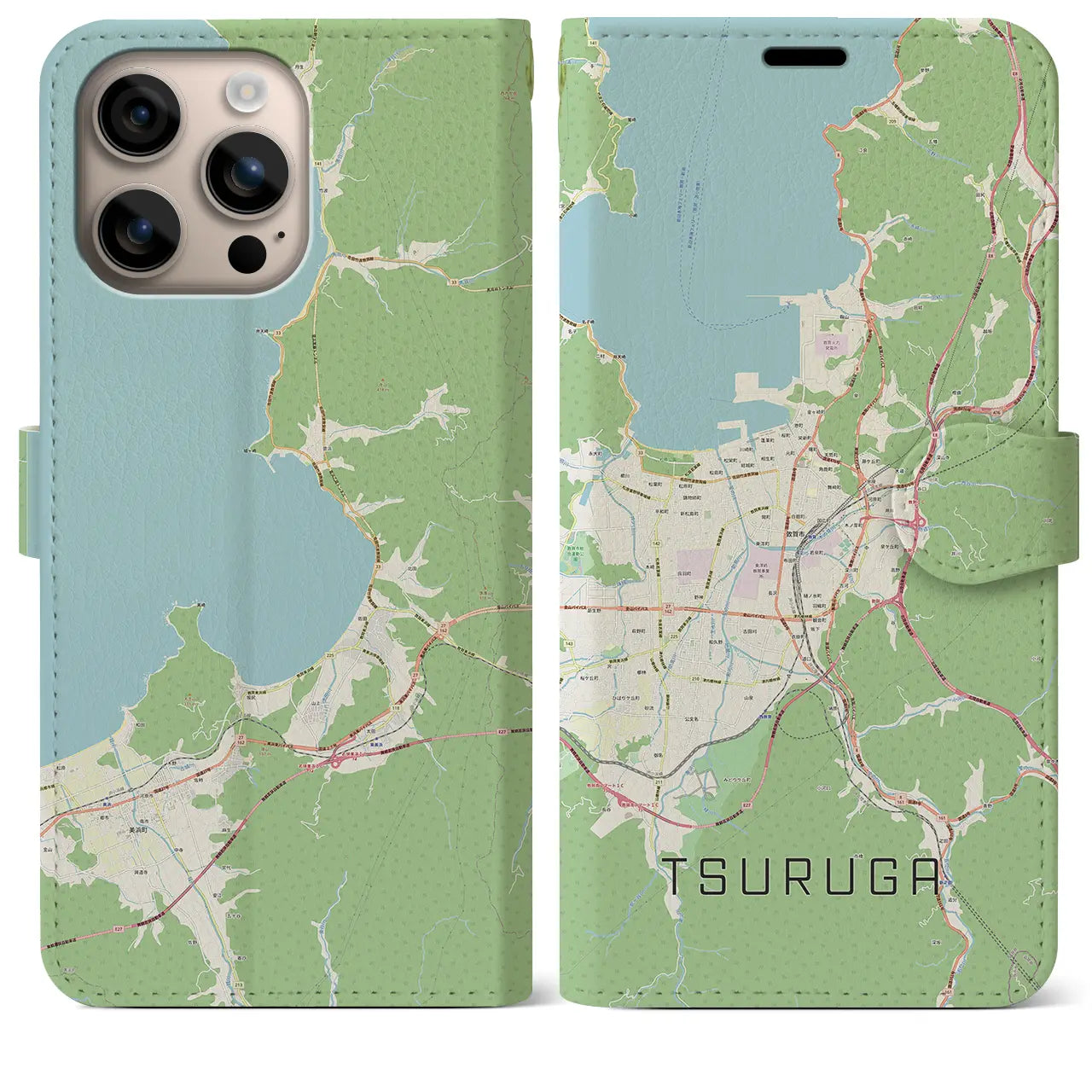 【敦賀（福井県）】地図柄iPhoneケース（手帳タイプ）ナチュラル・iPhone 16 Plus 用