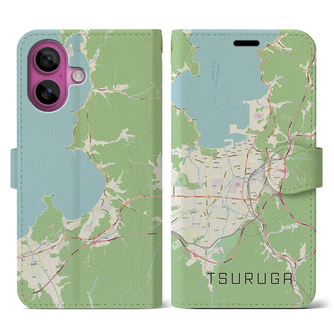 【敦賀（福井県）】地図柄iPhoneケース（手帳タイプ）ナチュラル・iPhone 16 Pro 用