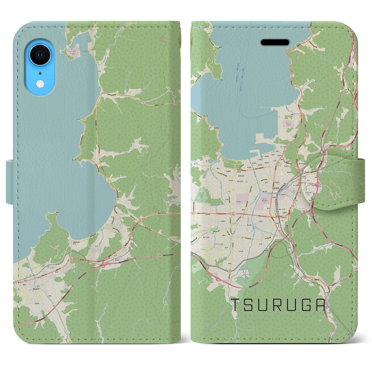 【敦賀】地図柄iPhoneケース（手帳両面タイプ・ナチュラル）iPhone XR 用