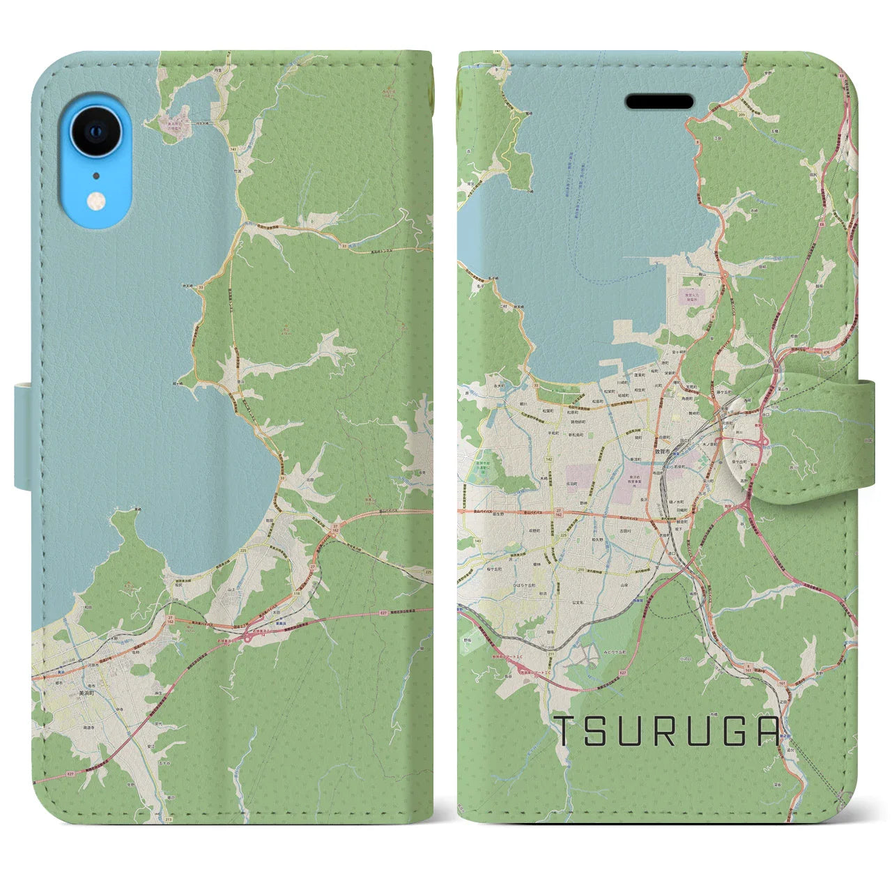 【敦賀（福井県）】地図柄iPhoneケース（手帳タイプ）ナチュラル・iPhone XR 用