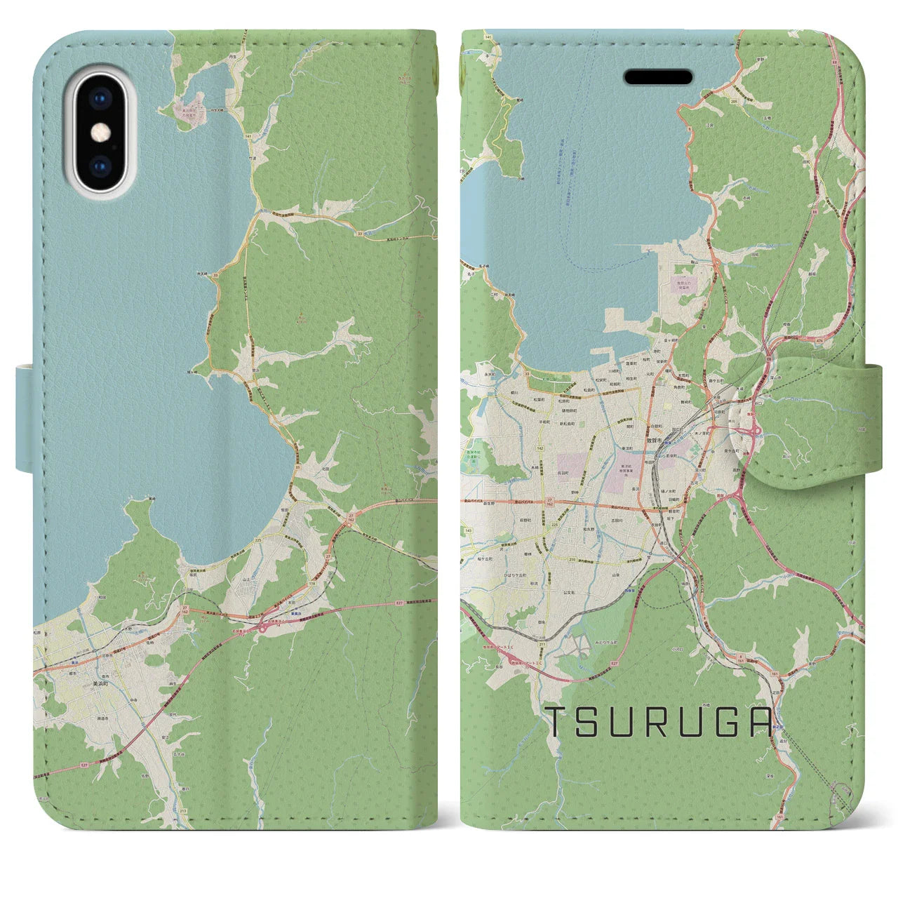 【敦賀（福井県）】地図柄iPhoneケース（手帳タイプ）ナチュラル・iPhone XS Max 用