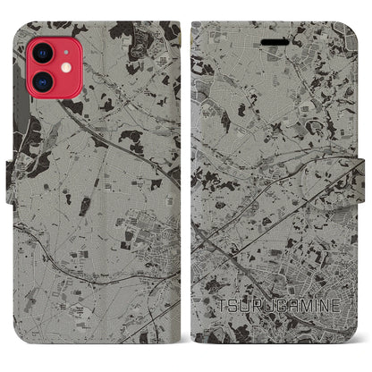 【鶴ヶ峰（神奈川県）】地図柄iPhoneケース（手帳タイプ）モノトーン・iPhone 11 用