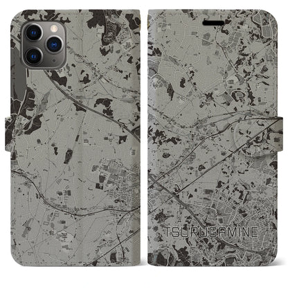 【鶴ヶ峰（神奈川県）】地図柄iPhoneケース（手帳タイプ）モノトーン・iPhone 11 Pro Max 用