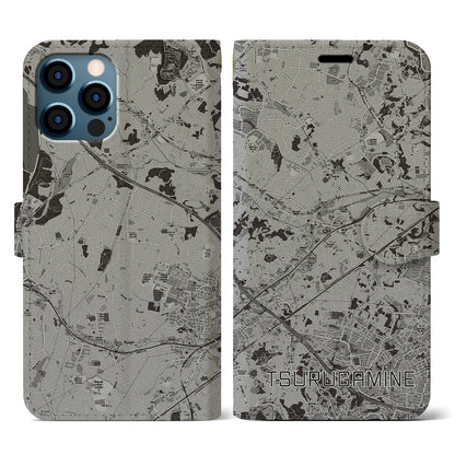 【鶴ヶ峰（神奈川県）】地図柄iPhoneケース（手帳タイプ）モノトーン・iPhone 12 / 12 Pro 用