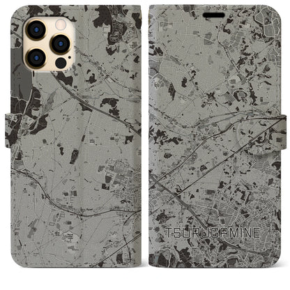 【鶴ヶ峰（神奈川県）】地図柄iPhoneケース（手帳タイプ）モノトーン・iPhone 12 Pro Max 用