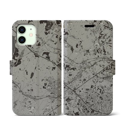 【鶴ヶ峰（神奈川県）】地図柄iPhoneケース（手帳タイプ）モノトーン・iPhone 12 mini 用