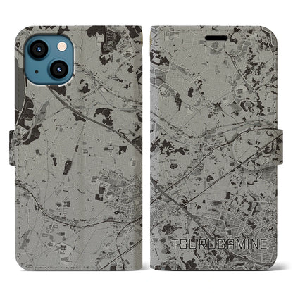 【鶴ヶ峰（神奈川県）】地図柄iPhoneケース（手帳タイプ）モノトーン・iPhone 13 用