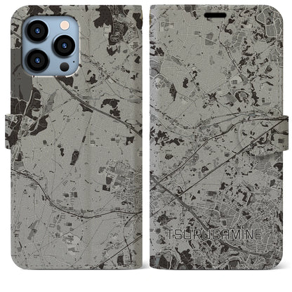 【鶴ヶ峰（神奈川県）】地図柄iPhoneケース（手帳タイプ）モノトーン・iPhone 13 Pro Max 用