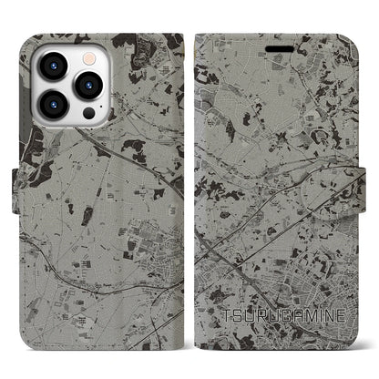 【鶴ヶ峰（神奈川県）】地図柄iPhoneケース（手帳タイプ）モノトーン・iPhone 13 Pro 用