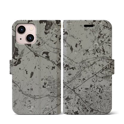 【鶴ヶ峰（神奈川県）】地図柄iPhoneケース（手帳タイプ）モノトーン・iPhone 13 mini 用