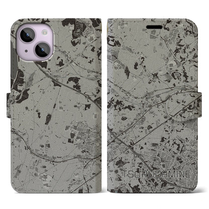 【鶴ヶ峰（神奈川県）】地図柄iPhoneケース（手帳タイプ）モノトーン・iPhone 14 用