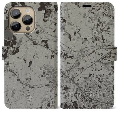 【鶴ヶ峰（神奈川県）】地図柄iPhoneケース（手帳タイプ）モノトーン・iPhone 14 Pro Max 用