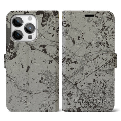 【鶴ヶ峰（神奈川県）】地図柄iPhoneケース（手帳タイプ）モノトーン・iPhone 14 Pro 用